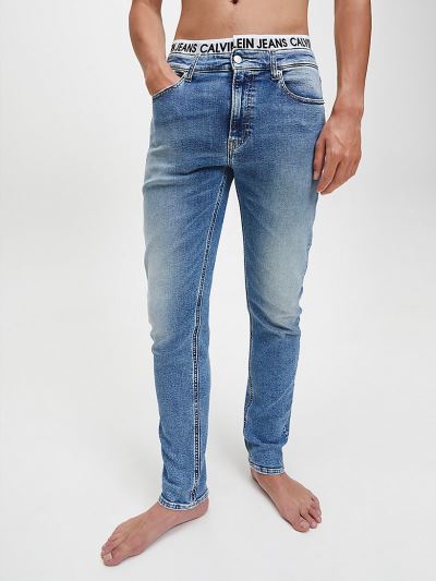 Calvin Klein Ruhák HU637118 | Calvin Klein Logo Waistband Slim Tapered Férfi Farmernadrág Világos Ké